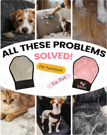Pet Hair Removal Glove for Dogs & Cats, Double-Sided Grooming Glove