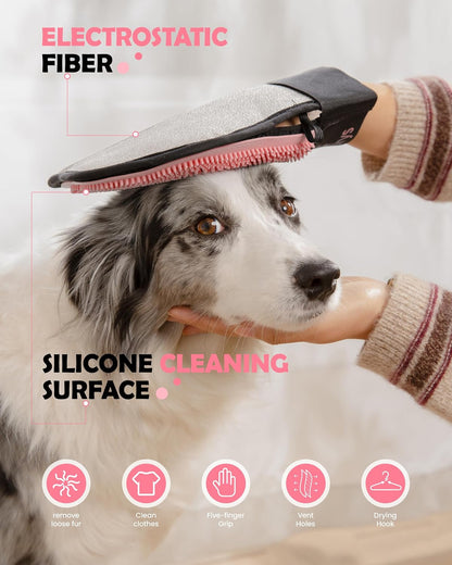 Pet Hair Removal Glove for Dogs & Cats, Double-Sided Grooming Glove