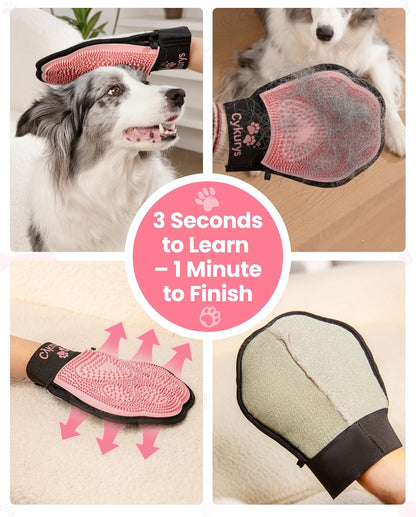Pet Hair Removal Glove for Dogs & Cats, Double-Sided Grooming Glove