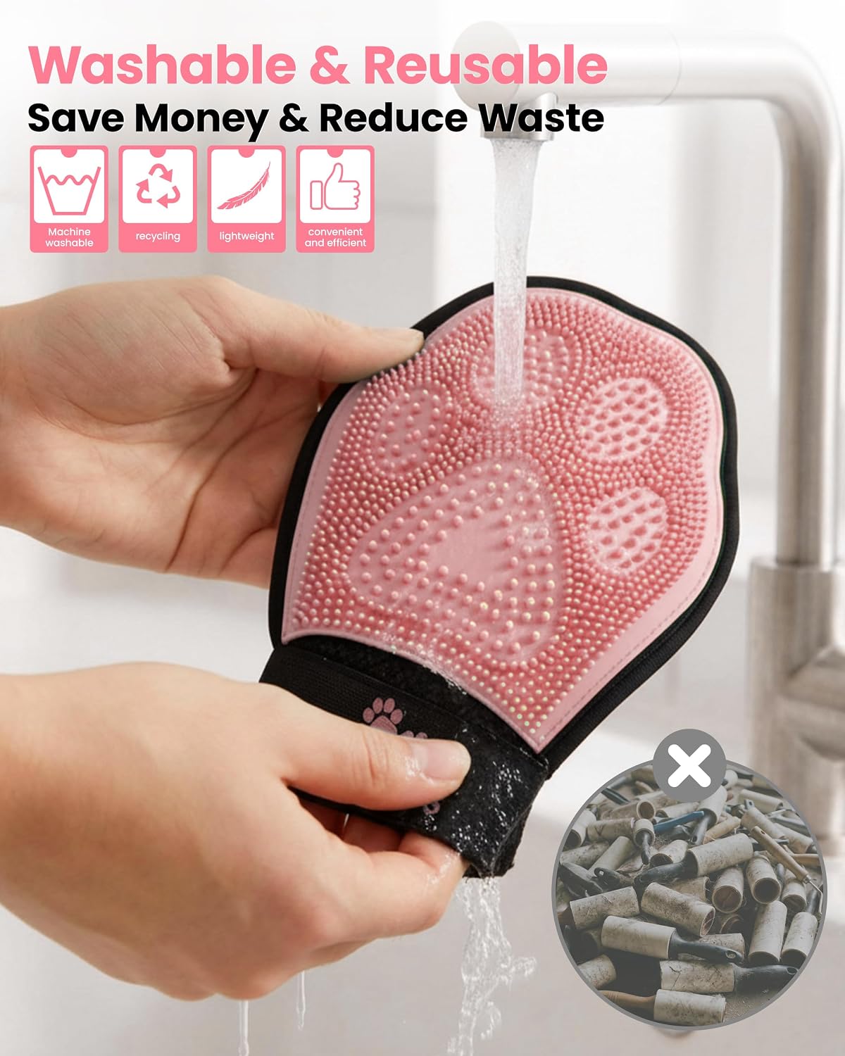 Pet Hair Removal Glove for Dogs & Cats, Double-Sided Grooming Glove