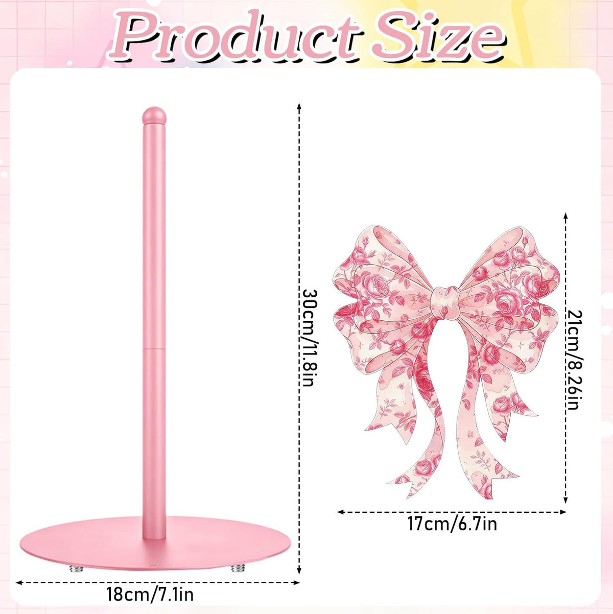Pink Paper Towel Holder, Decorative Pink Bow Standing Paper Towel Kitchen Decor Accessories, Metal Napkin Holder for Countertops Bathroom Home