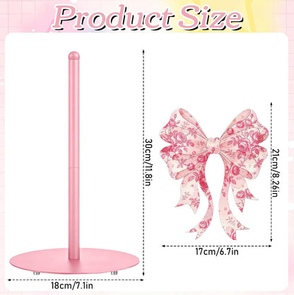 Pink Paper Towel Holder, Decorative Pink Bow Standing Paper Towel Kitchen Decor Accessories, Metal Napkin Holder for Countertops Bathroom Home