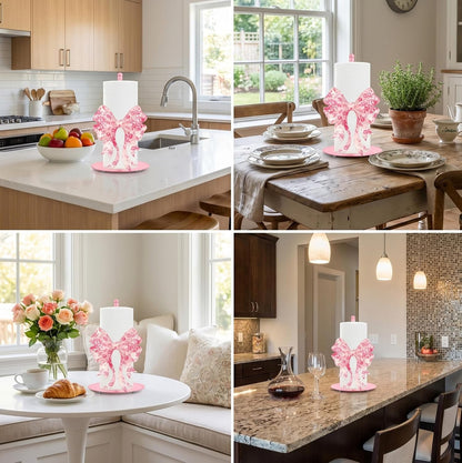 Pink Paper Towel Holder, Decorative Pink Bow Standing Paper Towel Kitchen Decor Accessories, Metal Napkin Holder for Countertops Bathroom Home