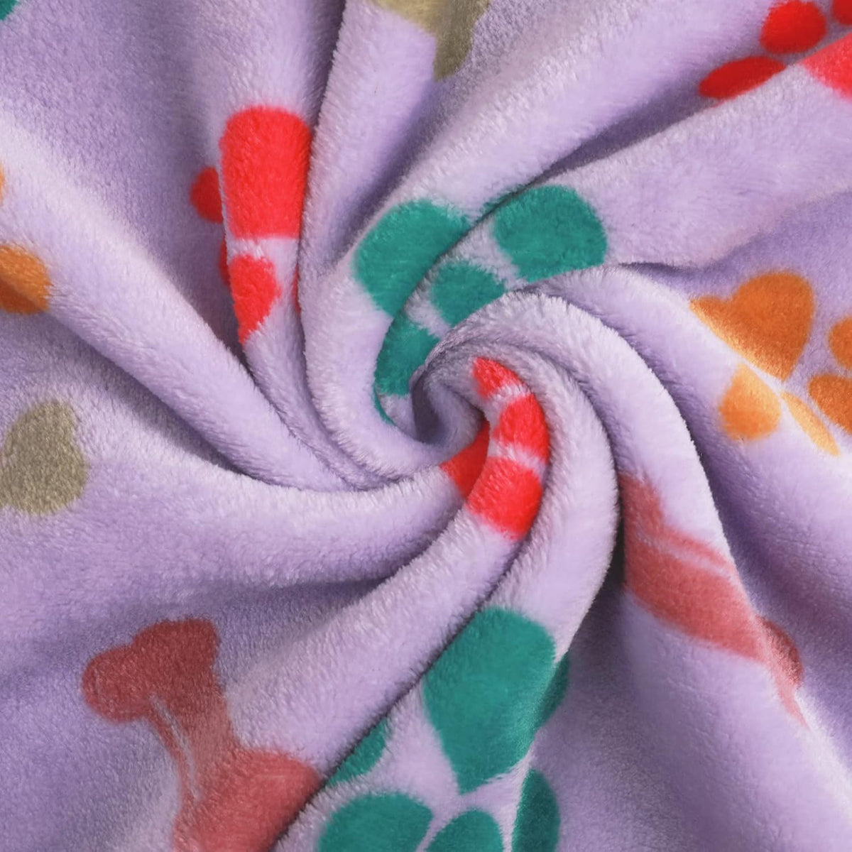 1 Pack 3 Blankets Fluffy Premium Fleece Pet Blanket Flannel Paw Bone Printed Throw for Dog Cat(Small 23x16'', Purple/Pink/White)