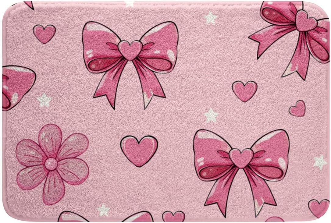 Pink Bow Bathroom Rugs Bowknot Bath Mat 16"x24"