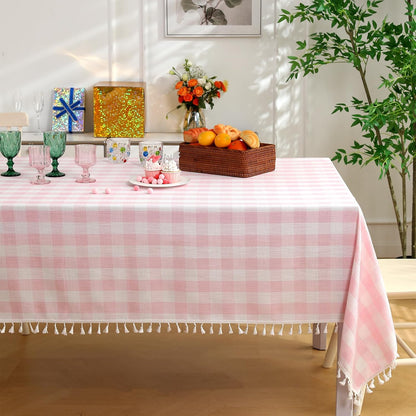 Cottagecore Pink Gingham Tablecloth Rectangle 55”x70”