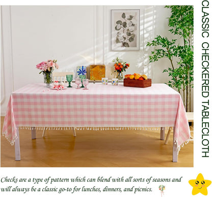 Cottagecore Pink Gingham Tablecloth Rectangle 55”x70”