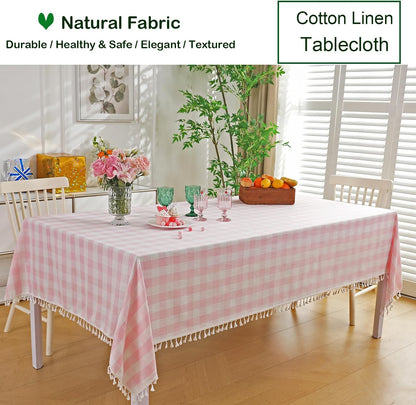 Cottagecore Pink Gingham Tablecloth Rectangle 55”x70”