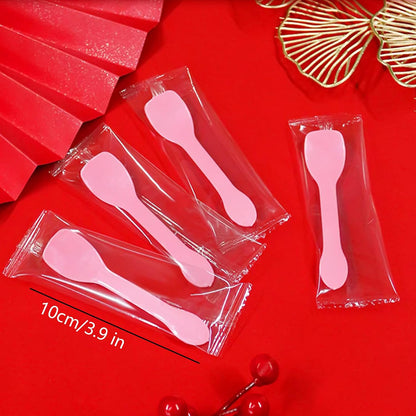 100 Pieces Ice Cream Scoops, Independent Packaging Disposable Cake spoon, Plastic Yogurt pudding spoon, Ice cream spoon (Pink)
