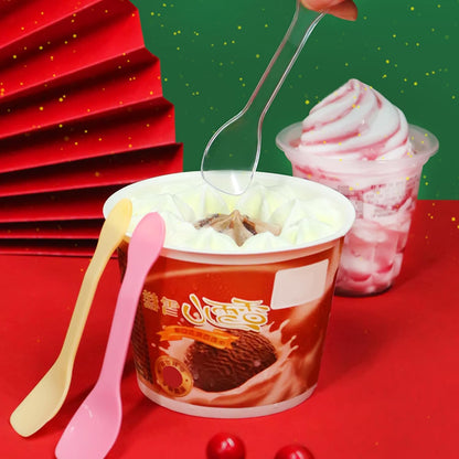 100 Pieces Ice Cream Scoops, Independent Packaging Disposable Cake spoon, Plastic Yogurt pudding spoon, Ice cream spoon (Pink)
