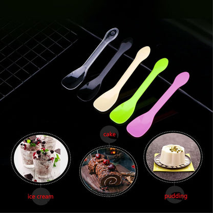 100 Pieces Ice Cream Scoops, Independent Packaging Disposable Cake spoon, Plastic Yogurt pudding spoon, Ice cream spoon (Pink)