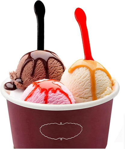 100 Pieces Ice Cream Scoops, Independent Packaging Disposable Cake spoon, Plastic Yogurt pudding spoon, Ice cream spoon (Pink)