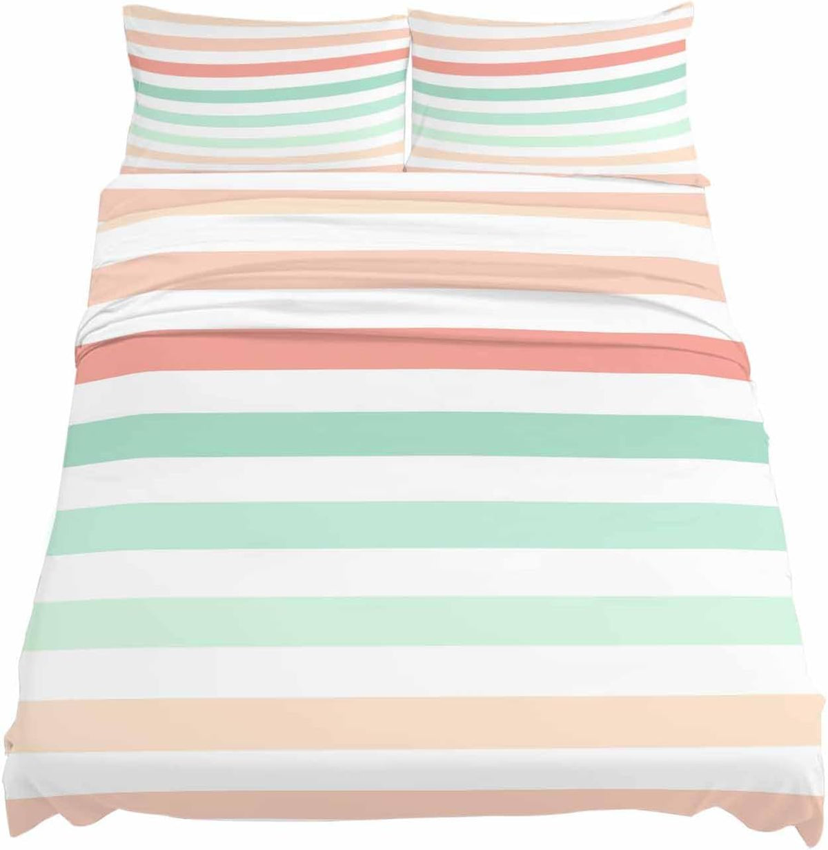 Peach Pink Green Ombre King Size Bed Sheets, Breathable Cooling Sheets with Deep Pocket, Farmhouse Stripe Modern Soft Flat Sheet, Fitted Sheet & Pillowcases, 4 Piece Wrinkleproof Bedding+Sheets