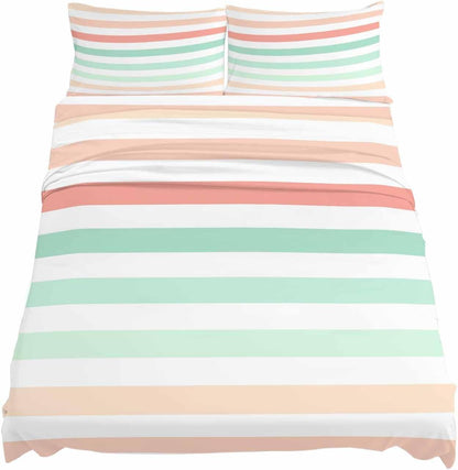 Peach Pink Green Ombre King Size Bed Sheets, Breathable Cooling Sheets with Deep Pocket, Farmhouse Stripe Modern Soft Flat Sheet, Fitted Sheet & Pillowcases, 4 Piece Wrinkleproof Bedding+Sheets