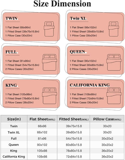 Peach Pink Green Ombre King Size Bed Sheets, Breathable Cooling Sheets with Deep Pocket, Farmhouse Stripe Modern Soft Flat Sheet, Fitted Sheet & Pillowcases, 4 Piece Wrinkleproof Bedding+Sheets