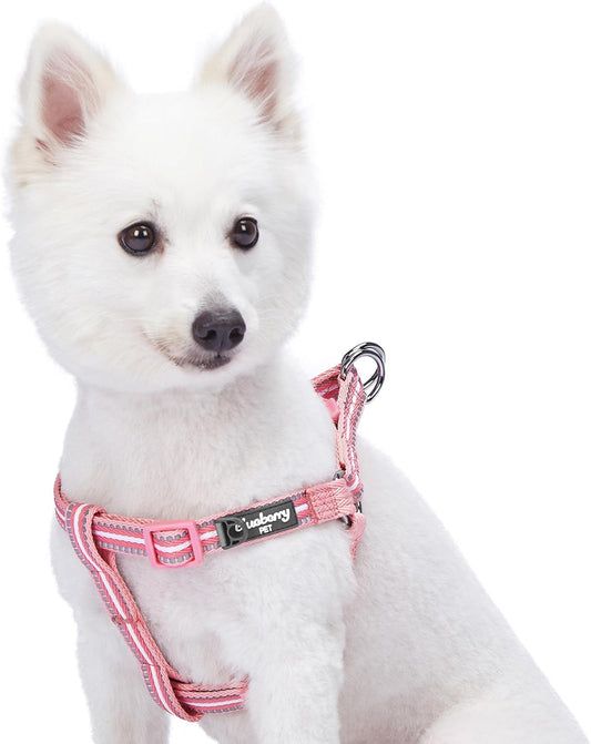 5 Colors Step-in 3M Reflective Multi-Colored Stripe Padded Dog Harness, Chest Girth 16.5" - 21.5", Pink & White, Small, Adjustable Harnesses for Dogs