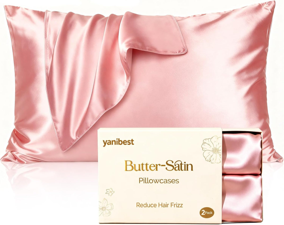 Satin Pillowcase, Silk Pillow Cases for Hair and Skin with Zipper, Queen Pillow Cases Set of 2 for 20"x30", Exquisite Packaging for Women Men
