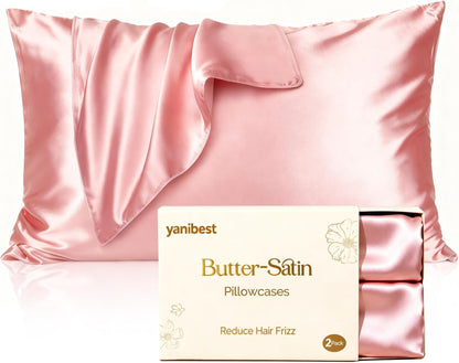 Satin Pillowcase, Silk Pillow Cases for Hair and Skin with Zipper, Queen Pillow Cases Set of 2 for 20"x30", Exquisite Packaging for Women Men