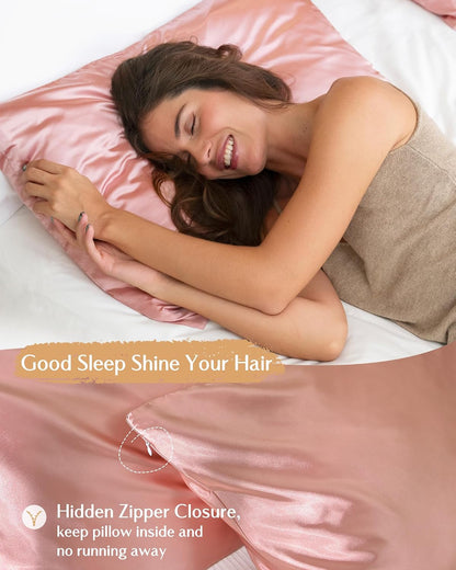 Satin Pillowcase, Silk Pillow Cases for Hair and Skin with Zipper, Queen Pillow Cases Set of 2 for 20"x30", Exquisite Packaging for Women Men