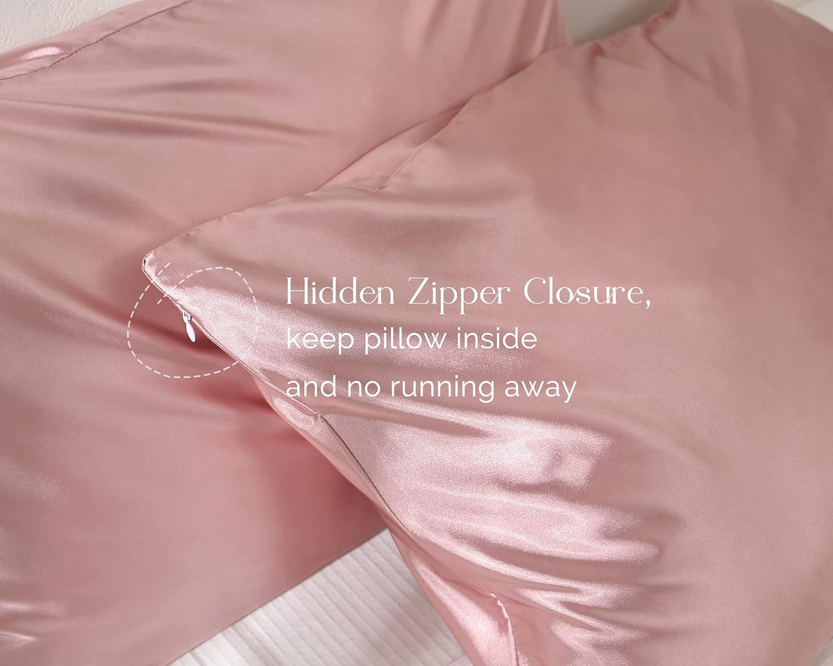 Satin Pillowcase, Silk Pillow Cases for Hair and Skin with Zipper, Queen Pillow Cases Set of 2 for 20"x30", Exquisite Packaging for Women Men