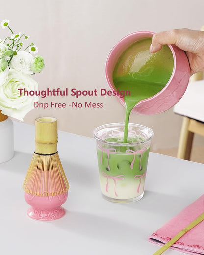 ZENS Premium Matcha Whisk Set with Blooming Cup, 7pcs Matcha Set, Pink