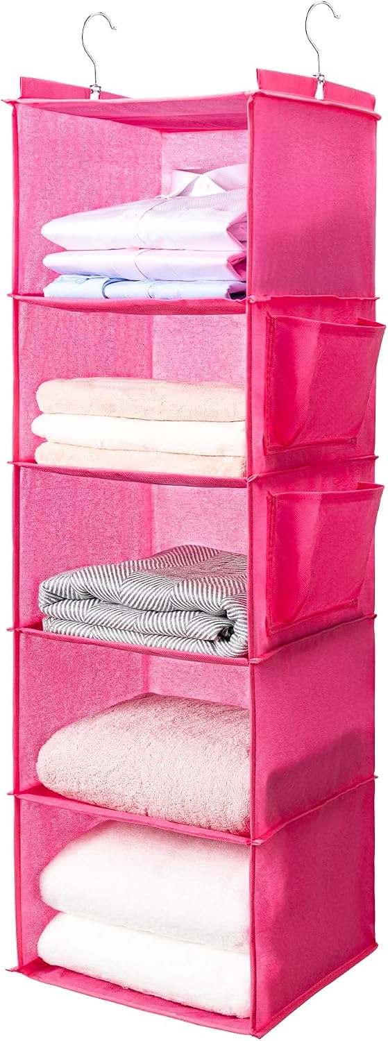 Hanging Closet Organize and Shelves,5-Hanging Shelf（Pink）