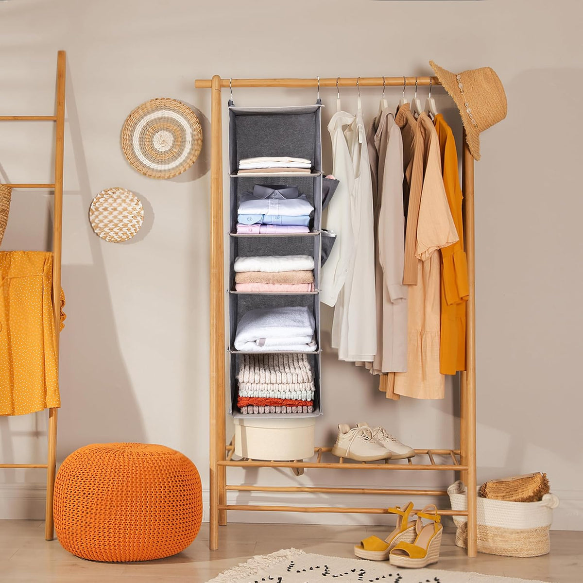 Hanging Closet Organize and Shelves,5-Hanging Shelf（Pink）