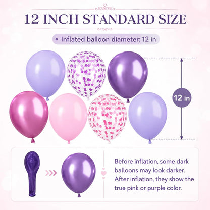 Pink and Purple Balloons, 50PCS 12 Inch Confetti Balloons, Metallic Purple Pink Latex Balloons with Ribbon, Party Balloons for Birthday Shower Wedding Party Decorations
