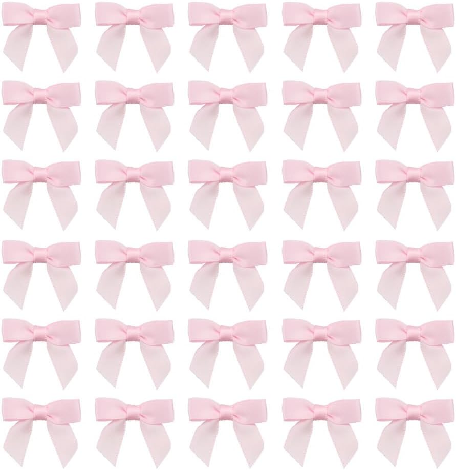 50pcs Boutique 1.5" Pink Satin Ribbon Mini Bows for Craft Sewing Scrapbooking Wedding and Gift Wrapping