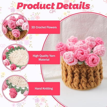 Handmade Rose Crochet Flower Coaster Set with Storage Basket