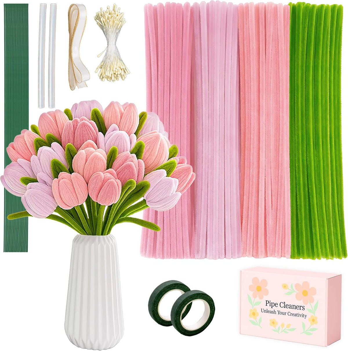 Pipe Cleaners Craft Kit, 400-Piece Flower Making Set