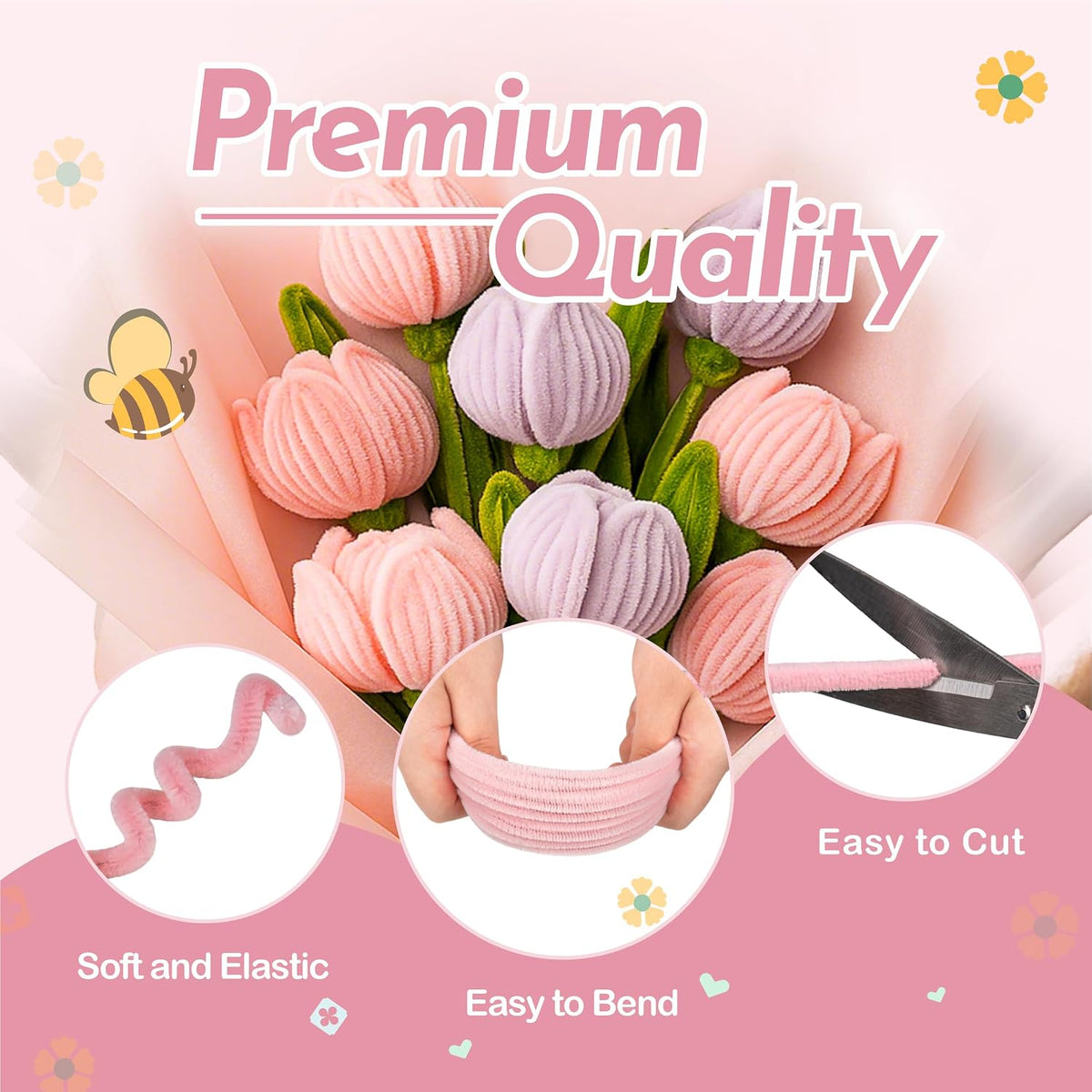 Pipe Cleaners Craft Kit, 400-Piece Flower Making Set