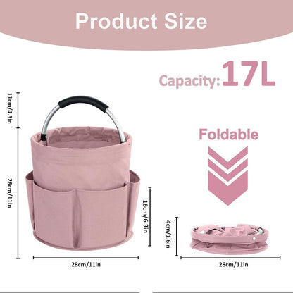 17L Cleaning Caddy with Handle, Cleaning Supplies Organizer, Foldable Storage Basket, Cleaning Supply Caddy, Portable Multi Cleaning Bucket Bag for Home, Garden (Pink)