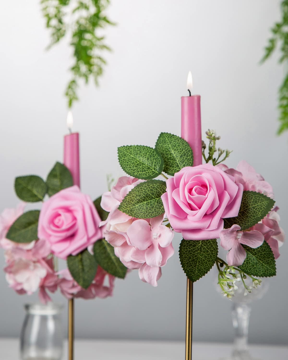 25Pcs Artificial Flowers Foam Roses Fake Roses with Stems Pink