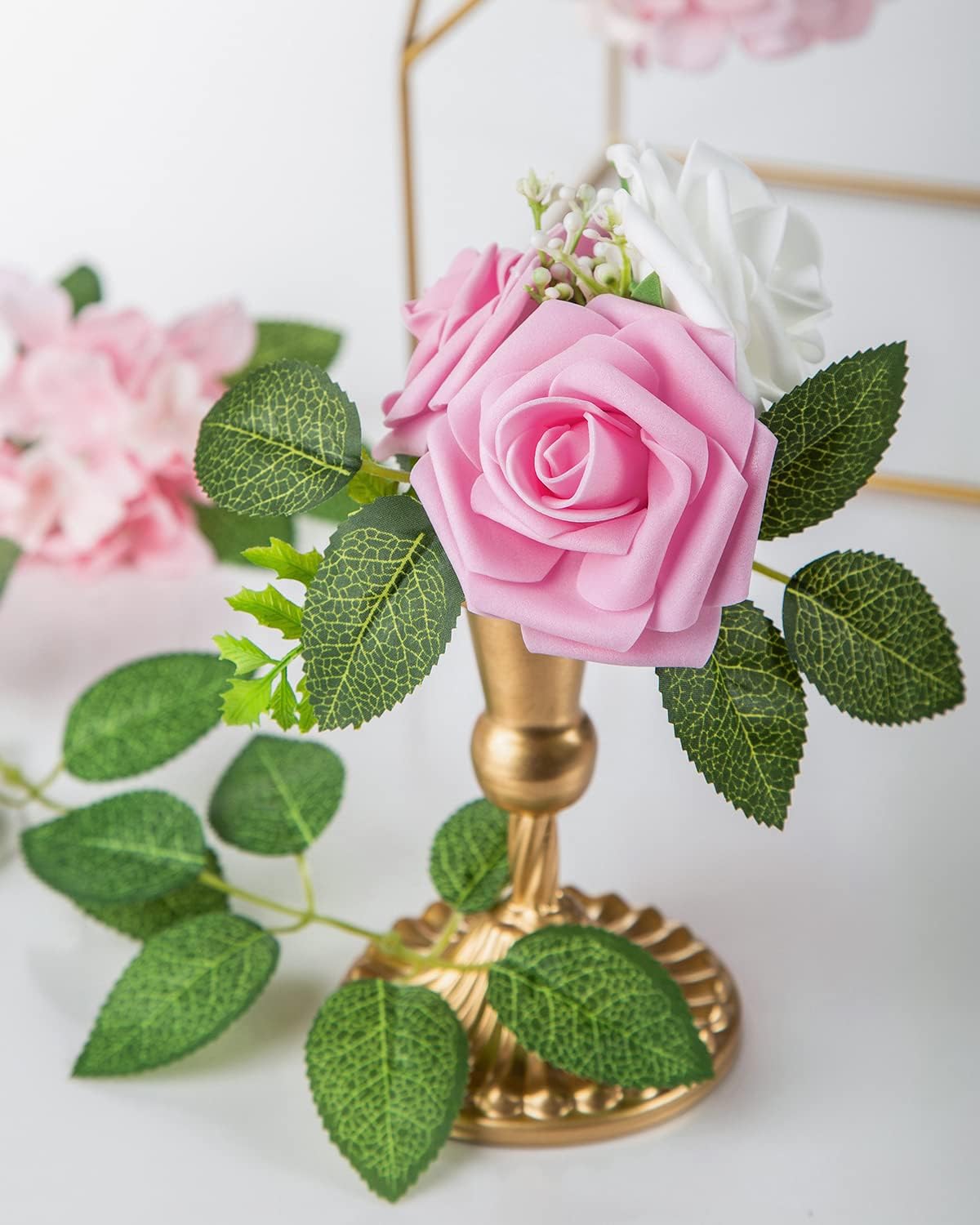 25Pcs Artificial Flowers Foam Roses Fake Roses with Stems Pink