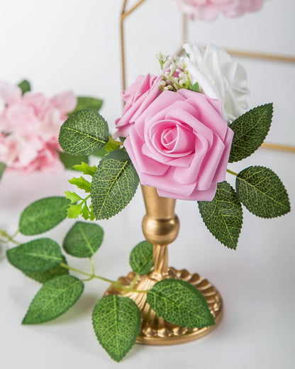 25Pcs Artificial Flowers Foam Roses Fake Roses with Stems Pink