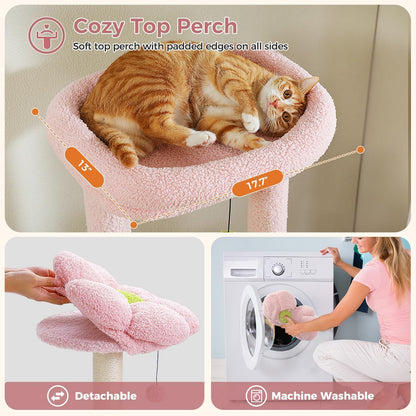 Flower Cat Tree for Indoor Cats, 59" Multi-Level Cat Tower with Condo