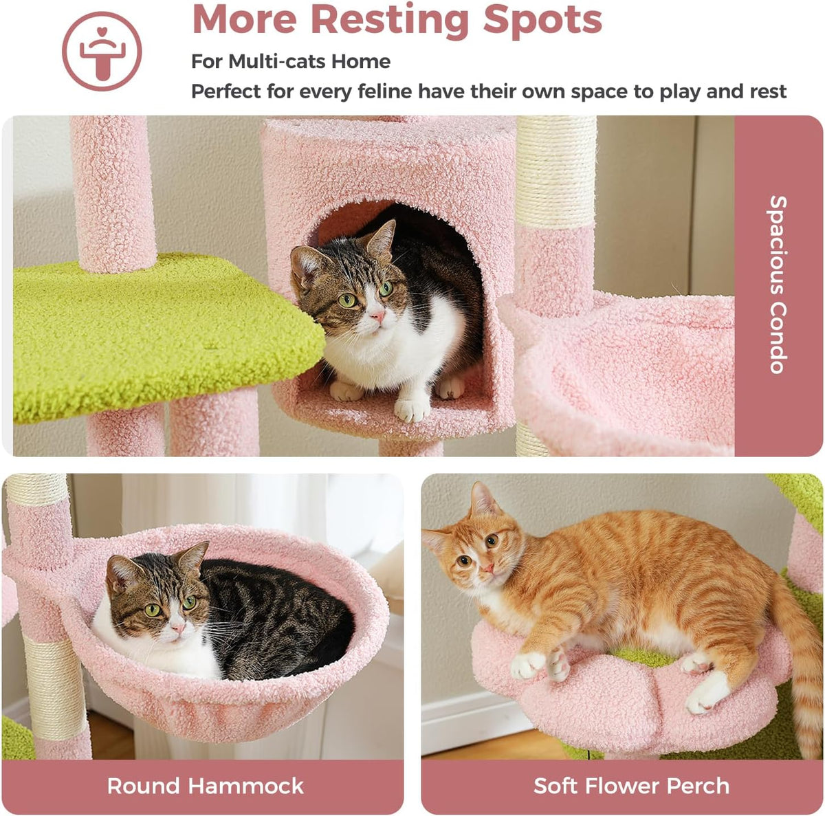 Flower Cat Tree for Indoor Cats, 59" Multi-Level Cat Tower with Condo