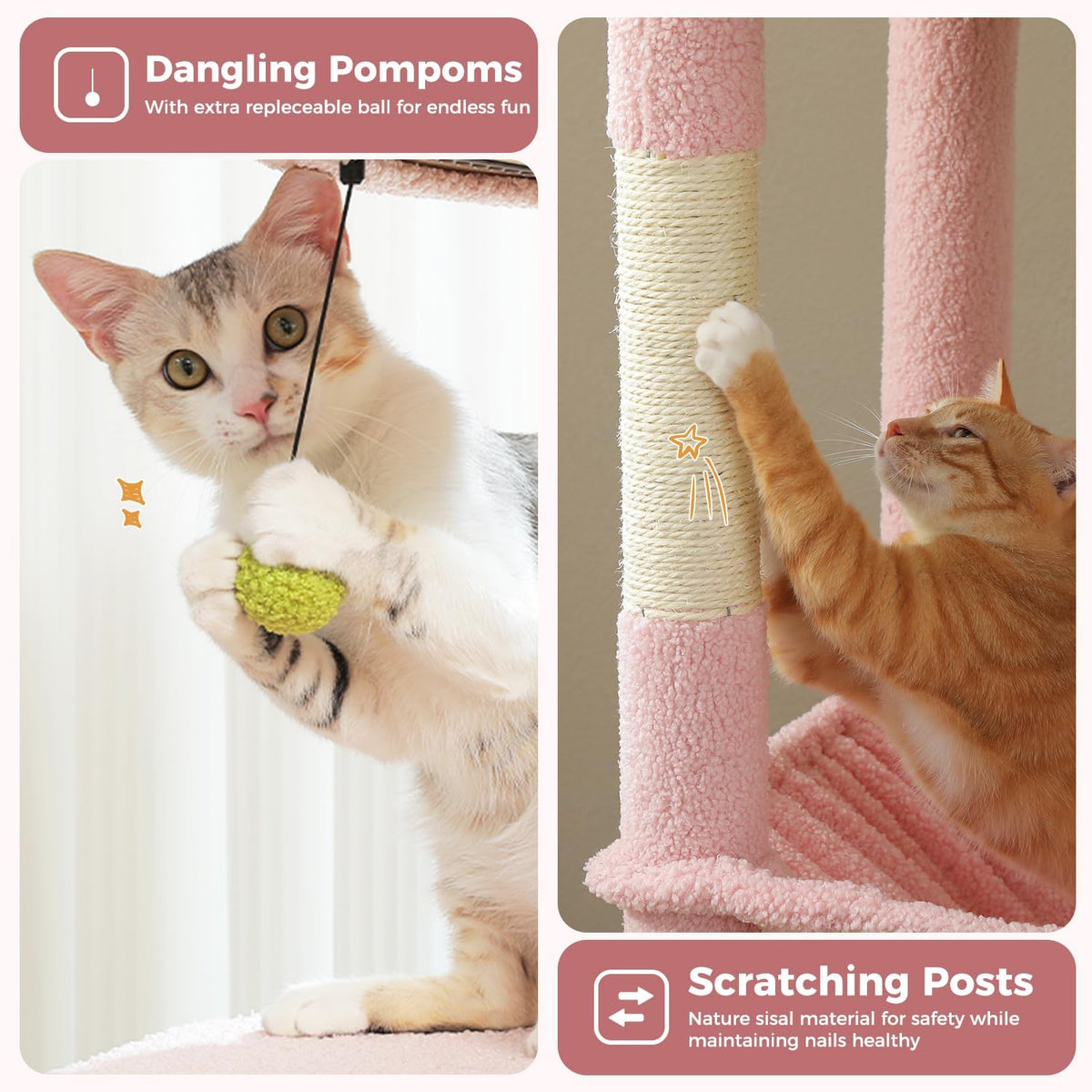 Flower Cat Tree for Indoor Cats, 59" Multi-Level Cat Tower with Condo