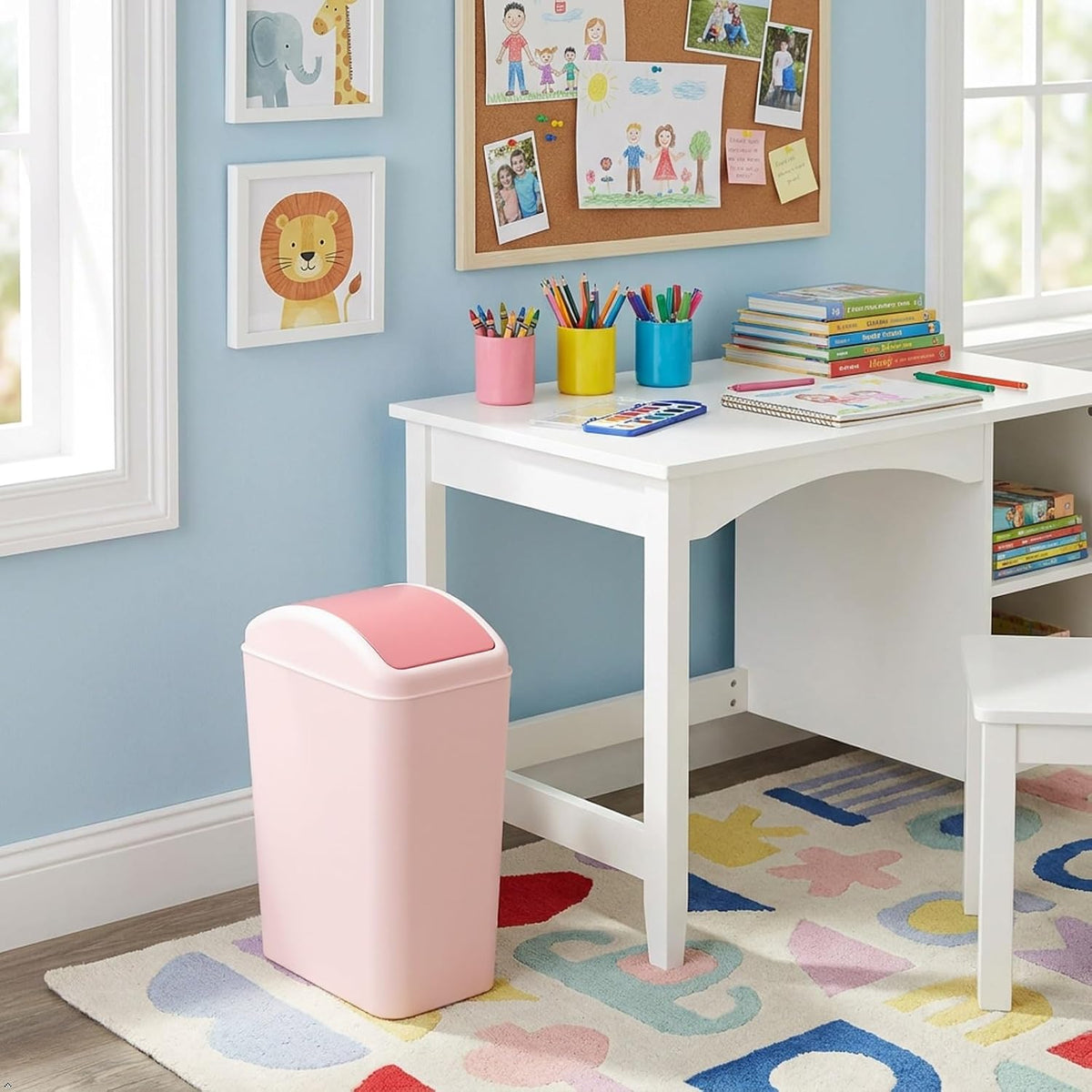 4.5 Gallon Trash Can with Swing-Top, Swing Lid Waste Can, Pink