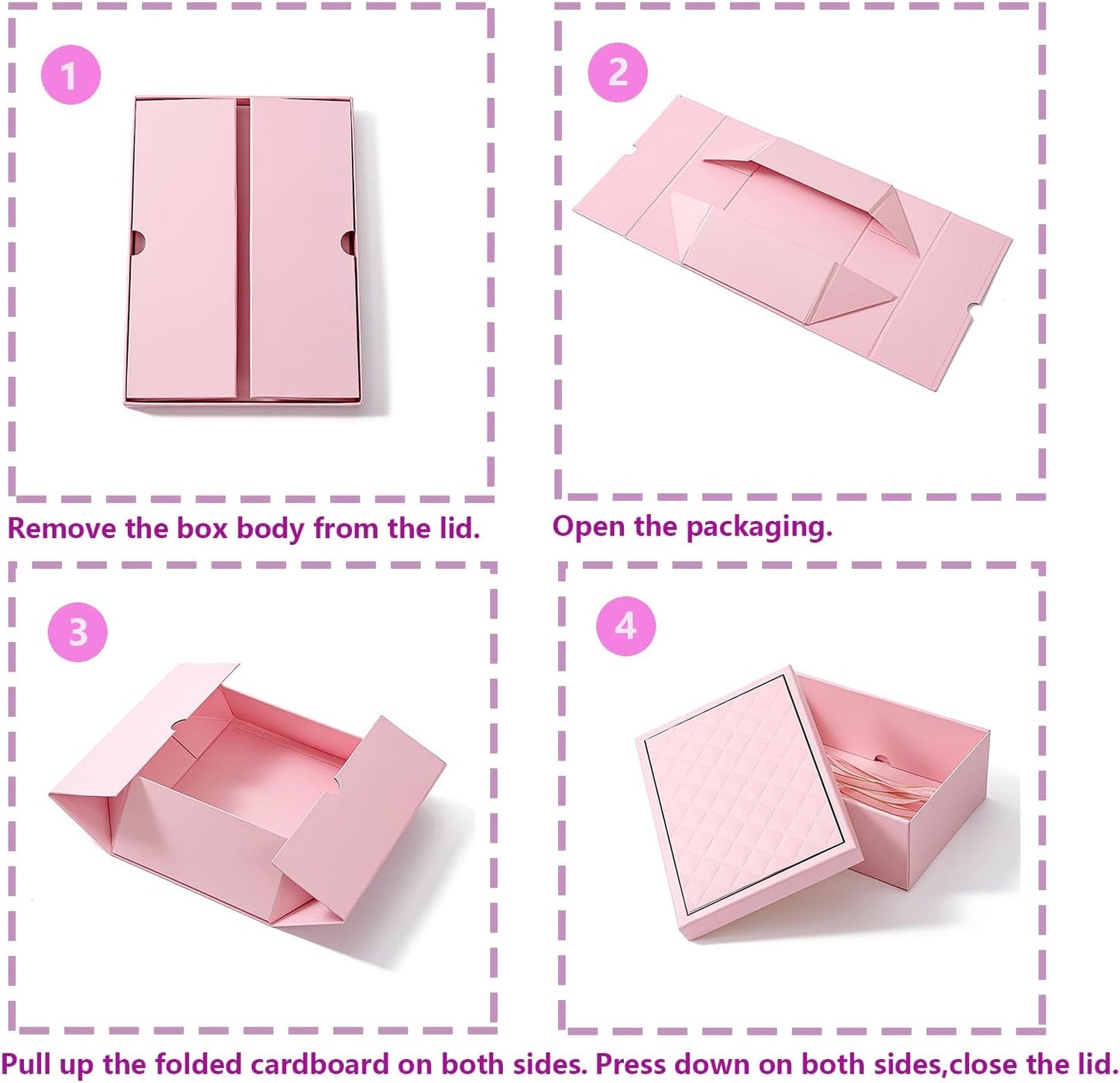 Pink Gift Box with Lids, 9.84" x 7.09" x 3.35" Large Gift Box for Presents, Complete Set with Luxury Filler, Card, Ribbon, Sticker, Ideal for Valentine's Day, Mother's Day, Birthday