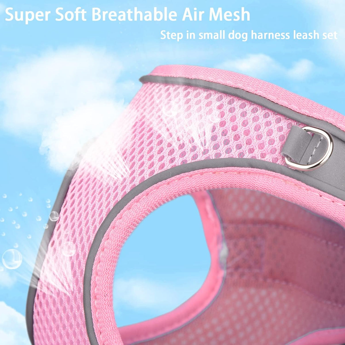 Soft Small Dog Harness and Leash Set Mesh Puppy Harnesses Leash Easy Walk Dog Harness Vest Adjustable Reflective No Pull Dog Harnesses for Small Dogs Cats (Pink,XXS)