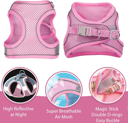 Soft Small Dog Harness and Leash Set Mesh Puppy Harnesses Leash Easy Walk Dog Harness Vest Adjustable Reflective No Pull Dog Harnesses for Small Dogs Cats (Pink,XXS)