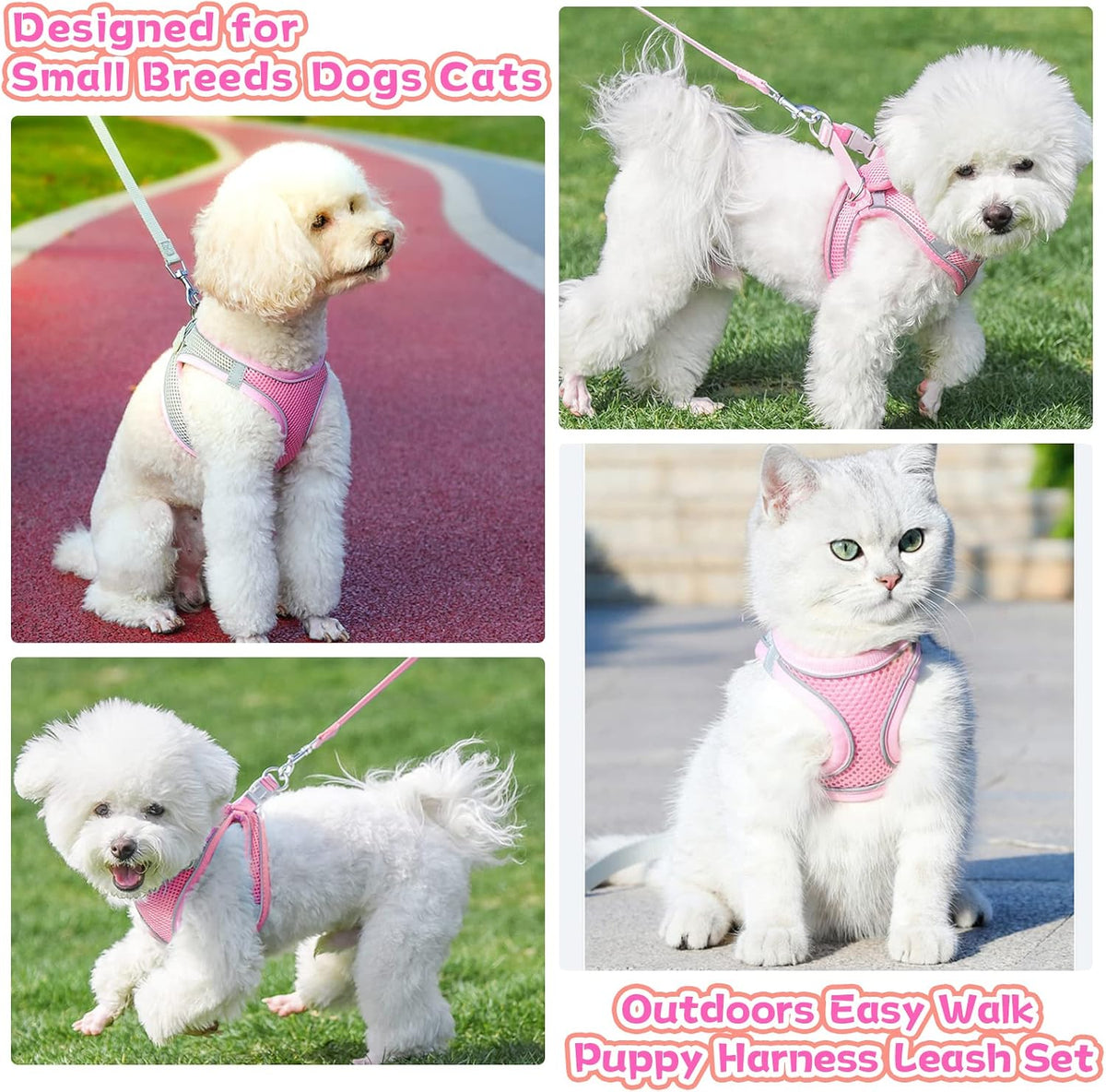 Soft Small Dog Harness and Leash Set Mesh Puppy Harnesses Leash Easy Walk Dog Harness Vest Adjustable Reflective No Pull Dog Harnesses for Small Dogs Cats (Pink,XXS)