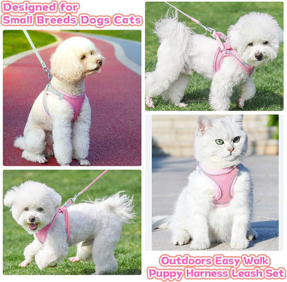 Soft Small Dog Harness and Leash Set Mesh Puppy Harnesses Leash Easy Walk Dog Harness Vest Adjustable Reflective No Pull Dog Harnesses for Small Dogs Cats (Pink,XXS)