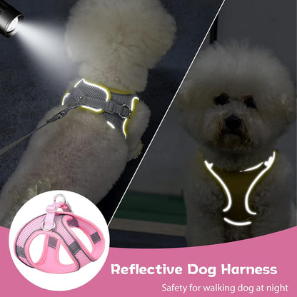 Soft Small Dog Harness and Leash Set Mesh Puppy Harnesses Leash Easy Walk Dog Harness Vest Adjustable Reflective No Pull Dog Harnesses for Small Dogs Cats (Pink,XXS)