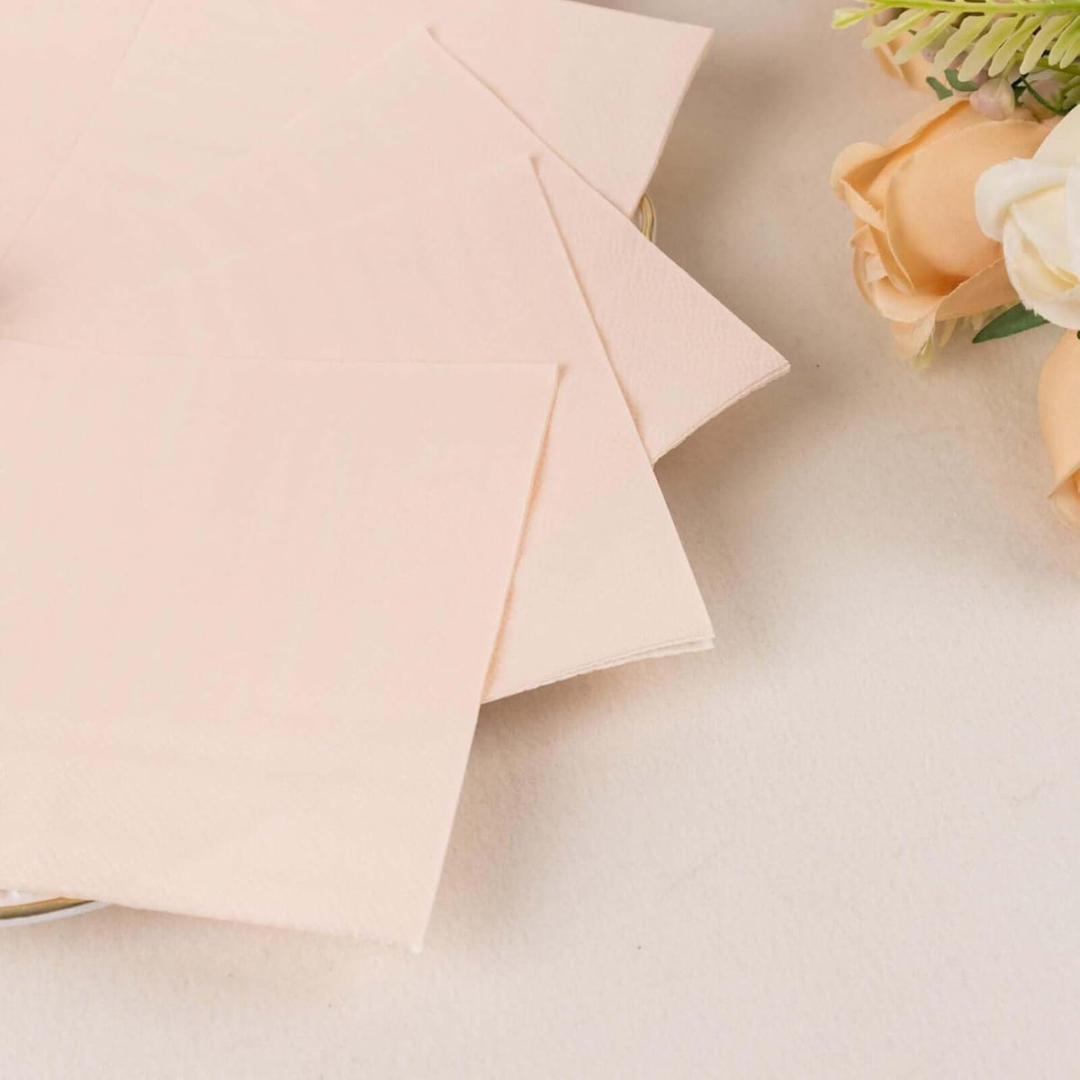 100 Count Blush 2-Ply Paper Beverage Napkins, Soft Disposable Cocktail Napkins 18 GSM - 5"x5"