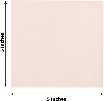 100 Count Blush 2-Ply Paper Beverage Napkins, Soft Disposable Cocktail Napkins 18 GSM - 5"x5"