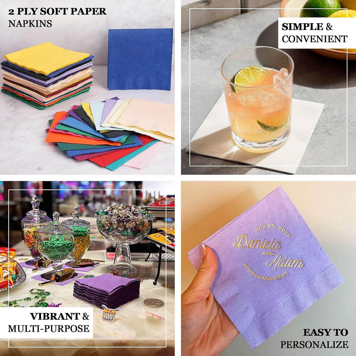 100 Count Blush 2-Ply Paper Beverage Napkins, Soft Disposable Cocktail Napkins 18 GSM - 5"x5"