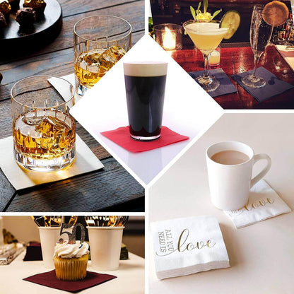 100 Count Blush 2-Ply Paper Beverage Napkins, Soft Disposable Cocktail Napkins 18 GSM - 5"x5"